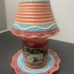 Yankee Fresh Peach Retired Candle Large Jar Shade and Matching Plate NO LID